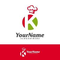 Chef Hat with Letter K logo design vector template, Initial K Chef logo concepts illustration.