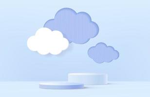 3d blue rendering with podium and cloud white scene. vector