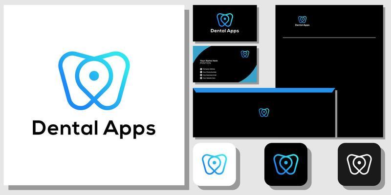 dental apps symbol combination location medical tooth with brand identity template