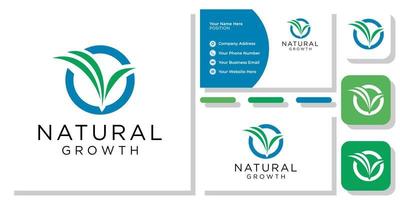 natural growth combination symbol tree circle shape with business card template vector