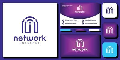 Network Internet initials signal connect wave creative simple with business card template vector