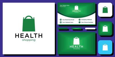 icono de tienda de tienda económica de bolsa de compras de salud con plantilla de tarjeta de visita vector