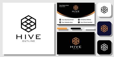 Hive outline geometric hexagon clean simple minimalist with business card template vector