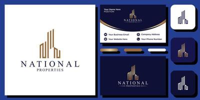 National Properties capital letters building initials simple with business card template vector