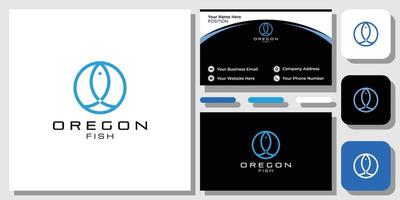 Oregon Fish outline blue symbol creative sketch with business card template vector