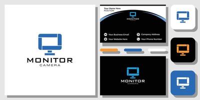 Monitor Camera screen technology modern cctv with business card template vector