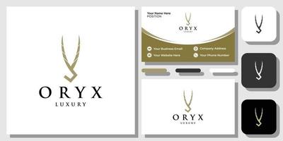 Oryx head horn sharp outline bold gold with business card template vector