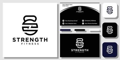 Strength Fitness kettlebell outline bold symbol with business card template vector