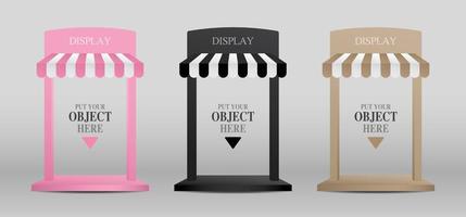 Display step and frame with awning 3d illustration vector set for putting your object