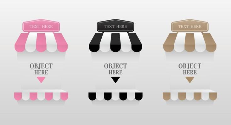 Shelf with cute awning and signage vector collection for putting your object.