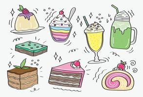 Fun and cute desserts vector set in doodle style.