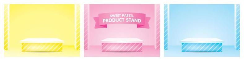 Cute striped pattern counter table 3d illustration vector set for putting your object on pretty pastel scene