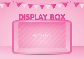 Pink shelf box display 3d illustration vector for putting your object with cute rail flag on pastel pink background