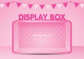 Pink shelf box display 3d illustration vector for putting your object with cute rail flag on pastel pink background