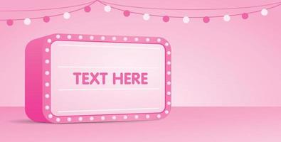 Cute girly light box signage on pink pastel background 3d illustration vector