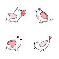 Vector - Set cute pink bird isolated on white background. Can be use decorate and card, web, print, sticker, scrapbook.