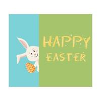 Bunny hiding. Smile Rabbit Peeks out with Egg. Banner vector