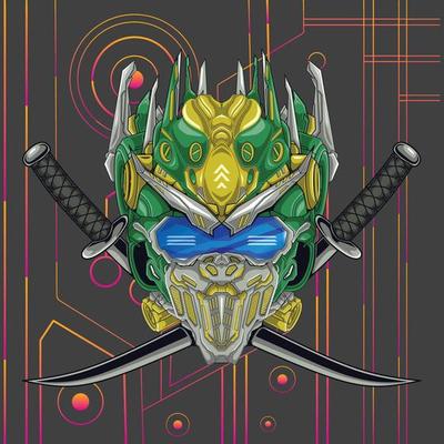 Battle robot warrior with sword illustration