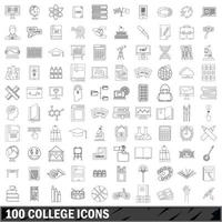 100 iconos universitarios, estilo de esquema vector