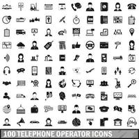 100 telephone operator icons set, simple style
