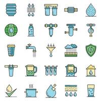 Filter water icons set line color vector