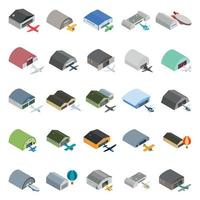 Air hangar icons set, isometric style vector