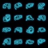 Retractable dog leash icons set vector neon