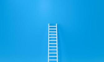 escalera de tijera en una pared azul, arriba y abajo de las escaleras. crecimiento, concepto futuro. representación 3d foto
