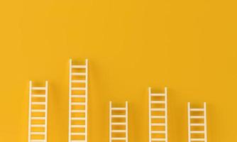 Ladder achievement collection on yellow wall. minimal studio background. 3d rendering photo