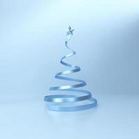 Christmas tree with a star at the top on blue studio background. Christmas poster, card. photo