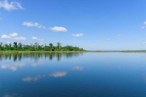Large island in the lake. There is a beautiful cloud reflecting on the water At  Bueng Kan Province of Thailand 5 photo