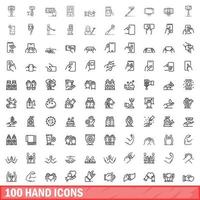 100 hand icons set, outline style vector