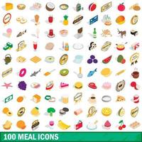 100 mains icons set, isometric 3d style vector