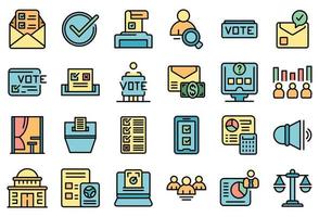 Polling booth icons set line color vector