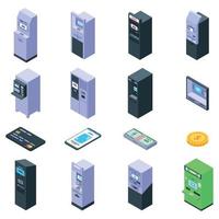 Atm machine icons set, isometric style vector