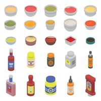 Condiment icons set, isometric style vector