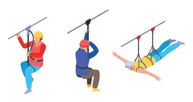 Zip line icons set, isometric style vector