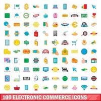 100 iconos de comercio electrónico, estilo de dibujos animados vector