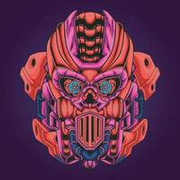 Dark warrior head robot illustration vector