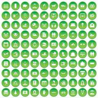 100 family icons set green circle vector