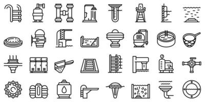 Equipment for pool icons set, outline style vector