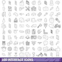 100 interface icons set, outline style vector