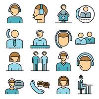 Call center employees icons set vector flat