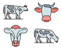 iconos de vaca establecer vector plano