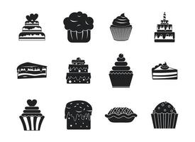 Cake icon set, simple style vector