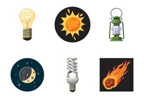 Light source icon set, cartoon style vector