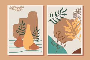 plantilla de portada de cartel de hojas florales modernas abstractas contemporáneas de mediados de siglo composiciones mínimas y naturales para papel tapiz de portada de postal arte de pared