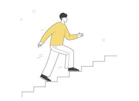 Man climbs the stairs. Vector outline illustration.