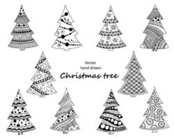 Hand sketch Christmas tree. Vector set of stylized illustrations. Collection of Christmas trees for Christmas and New year