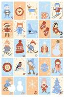 Christmas advent calendar. 25 vector illustrations on the theme of winter holidays